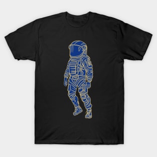 Astronaut drawing - yellow lines with blue background T-Shirt